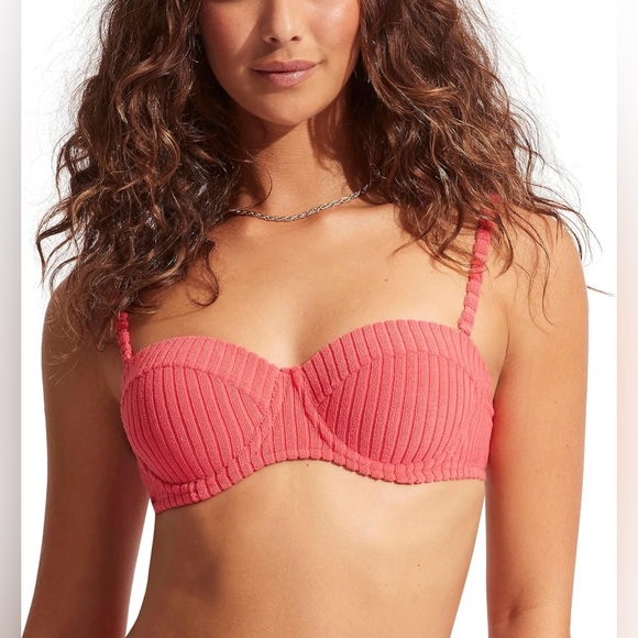 Seafolly Women's Underwire Bustier Bralette Bikini Top Swimsuit Size 6 Coral - Picture 2 of 6